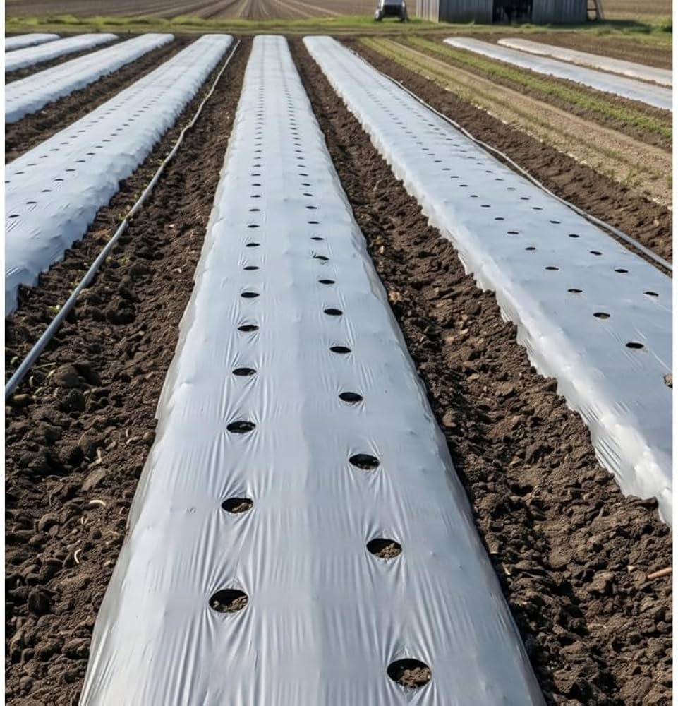 Silver-black mulch film on raised field beds
